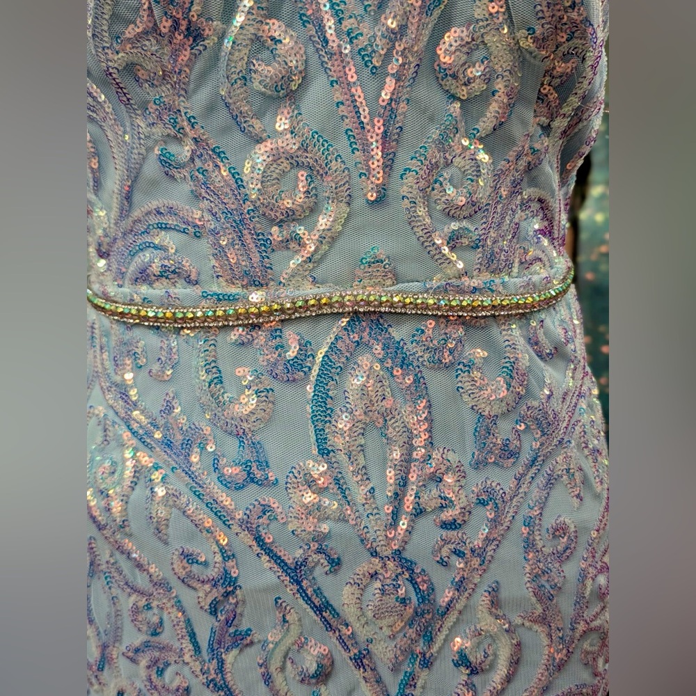 Camilla La Vie Light Blue Sequin Corset Back Mermaid Prom Dress Petite 4P Gown - Picture 5 of 10